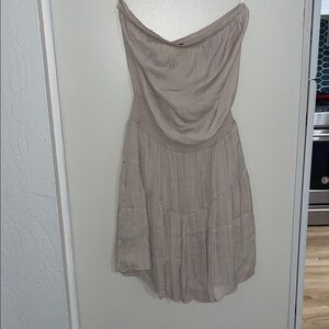 Naked Zebra Beige Strapless Tiered Mini Dress